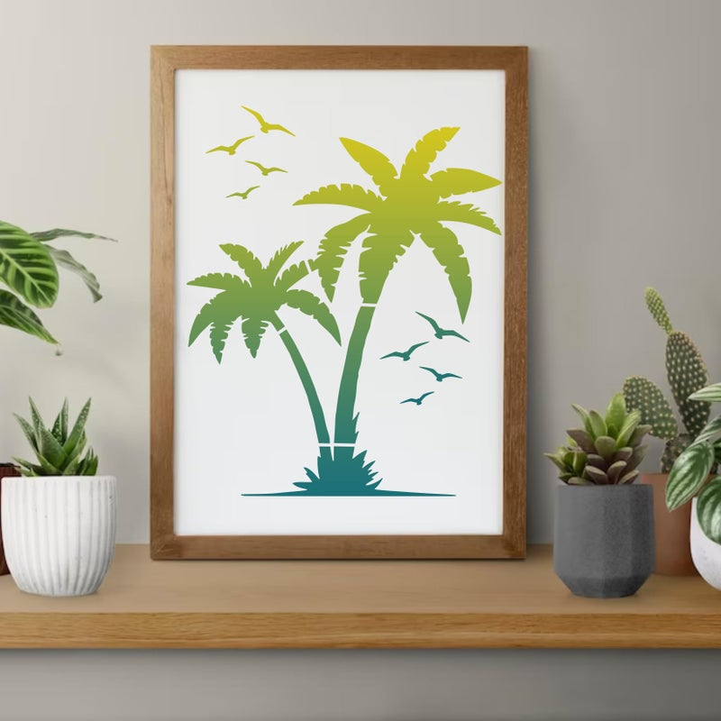 Boqon Palm Trees Stencils Template Reusable Beach Stencils for Painting on Wood Craft Canvas Walls Decorations DIY Projects Nature Summer Theme Stencils in Small & Large Sizes (Palm Tree) - Image 2